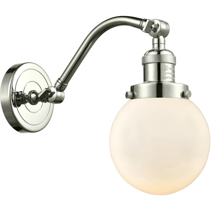 Franklin Restoration Beacon LED 6 inch Polished Nickel Sconce Wall Light in Matte White Glass, Franklin Restoration