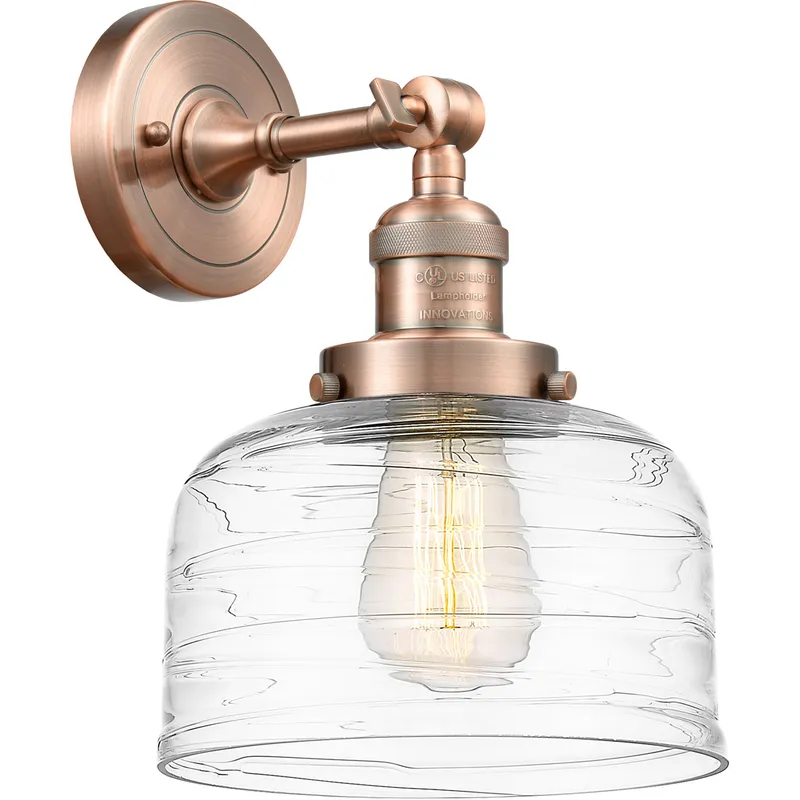 Franklin Restoration Bell LED 8 inch Antique Copper Sconce Wall Light in Clear Deco Swirl Glass