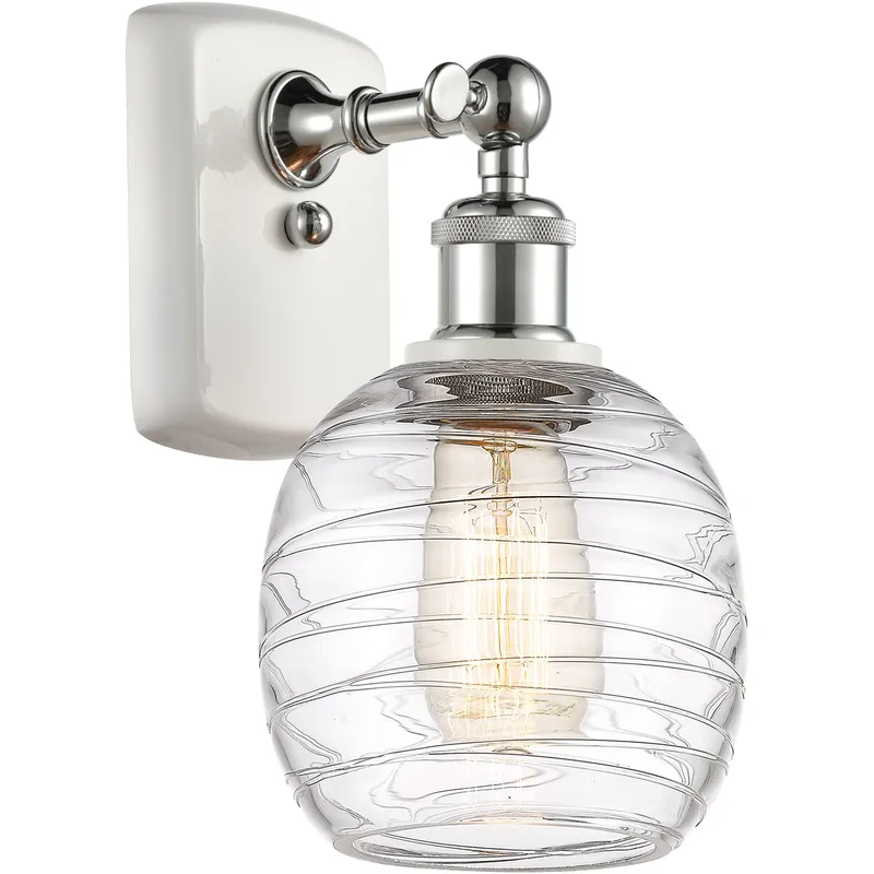 Ballston Belfast LED 6 inch White and Polished Chrome Sconce Wall Light in Deco Swirl Glass