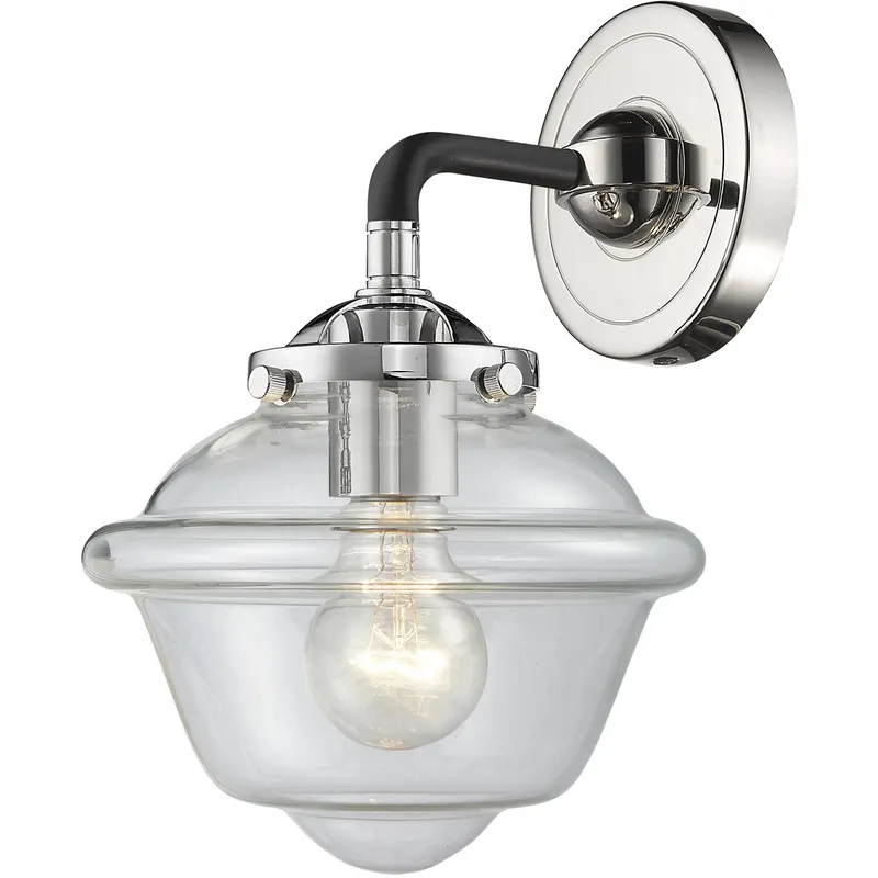 Nouveau Small Oxford LED 7.5 inch Black Polished Nickel Sconce Wall Light in Clear Glass, Nouveau