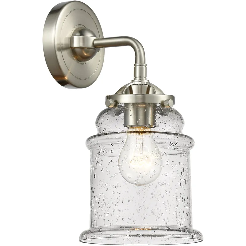 Nouveau Small Canton LED 5.25 inch Brushed Satin Nickel Sconce Wall Light in Seedy Glass, Nouveau