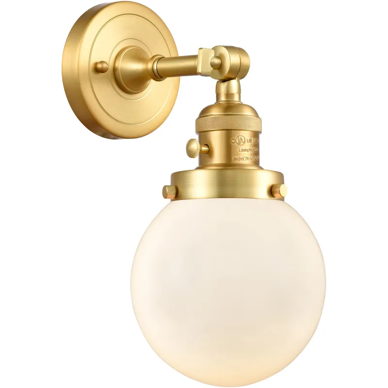 Franklin Restoration Beacon 1 Light 6 inch Satin Gold Sconce Wall Light in Matte White Glass, Franklin Restoration
