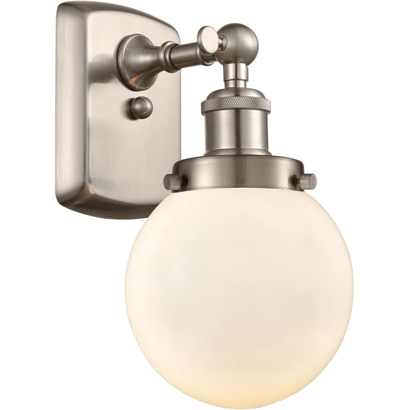 Ballston Beacon 1 Light 6 inch Brushed Satin Nickel Sconce Wall Light in Matte White Glass, Ballston