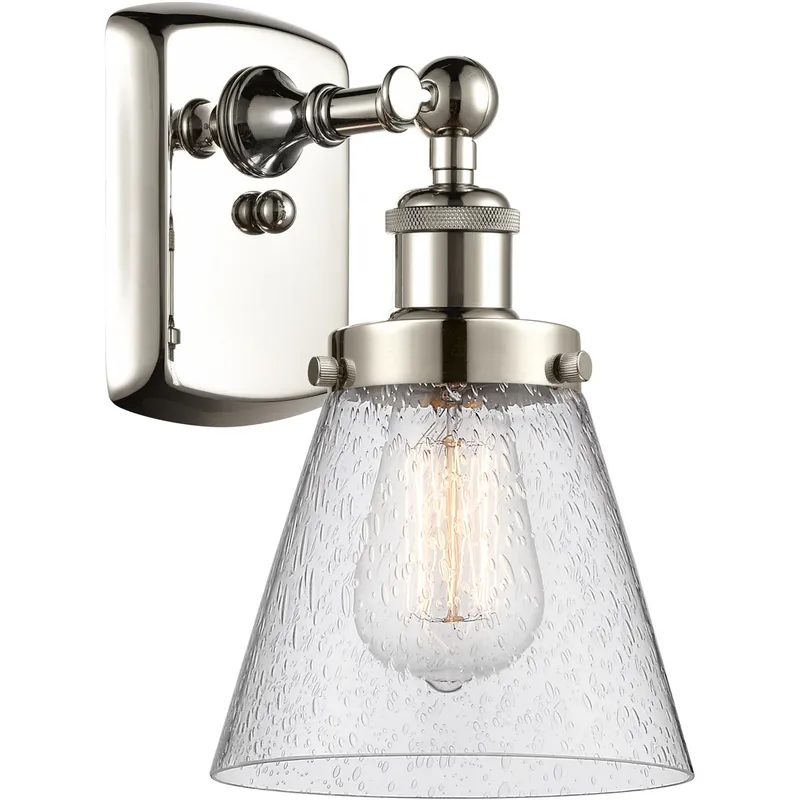 Ballston Small Cone LED 6 inch Polished Nickel Sconce Wall Light in Seedy Glass