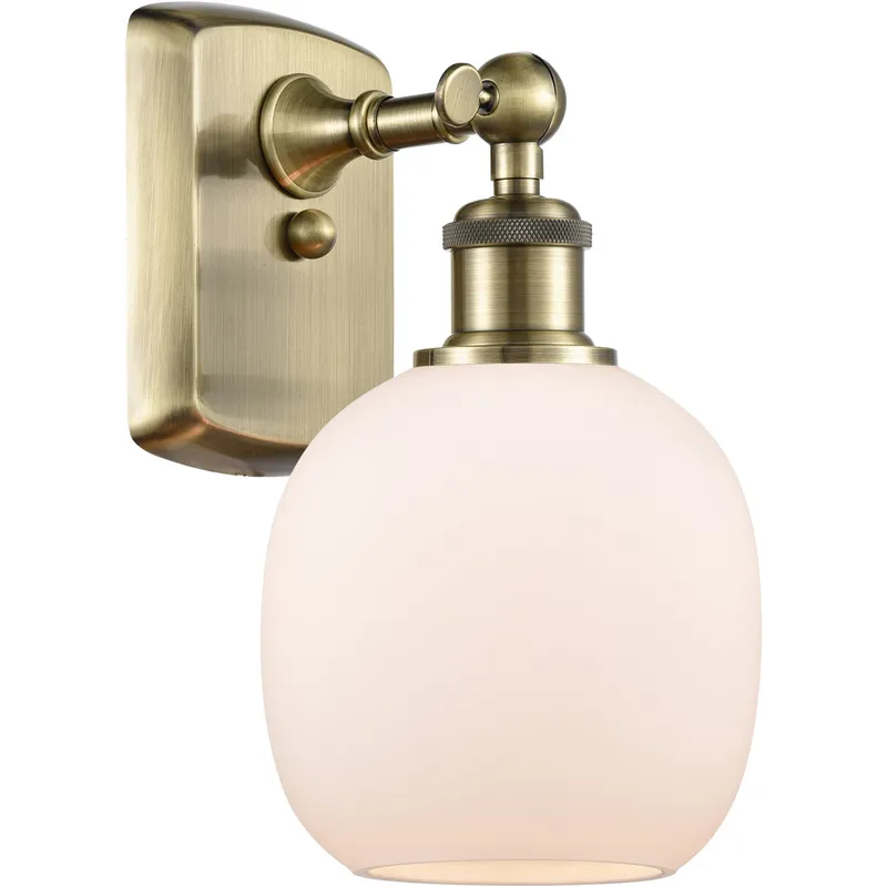 Ballston Belfast LED 6 inch Antique Brass Sconce Wall Light in Matte White Glass, Ballston