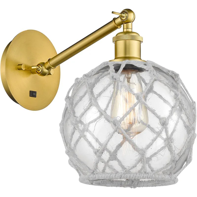 Ballston Farmhouse Rope LED 8 inch Satin Gold Sconce Wall Light in Clear Glass with White Rope