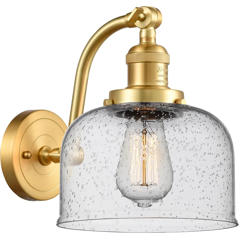 Franklin Restoration Large Bell LED 8 inch Satin Gold Sconce Wall Light in Seedy Glass, Franklin Restoration