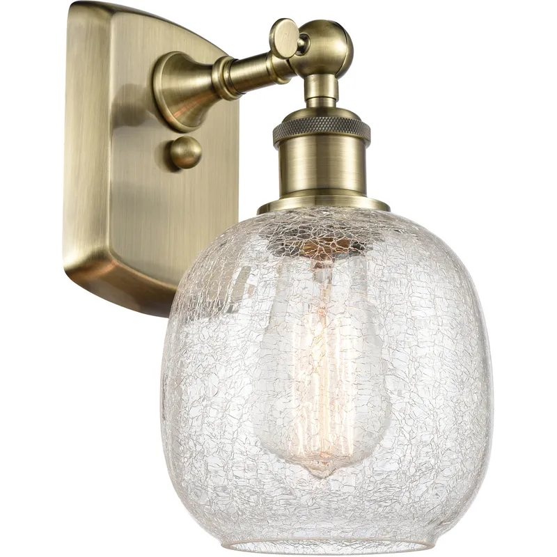 Ballston Belfast LED 6 inch Antique Brass Sconce Wall Light in Clear Crackle Glass, Ballston