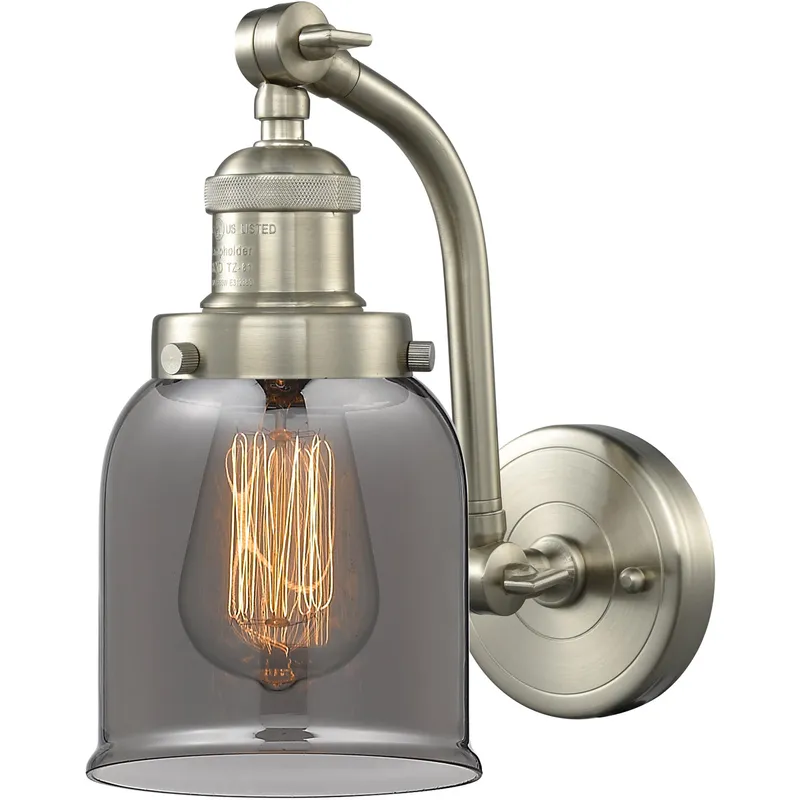 Franklin Restoration Small Bell LED 5 inch Brushed Satin Nickel Sconce Wall Light in Plated Smoke Glass, Franklin Restoration