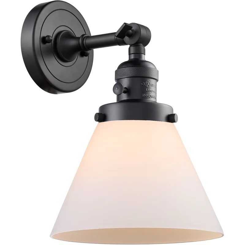 Franklin Restoration Large Cone 1 Light 8 inch Matte Black Sconce Wall Light in Matte White Glass, Franklin Restoration