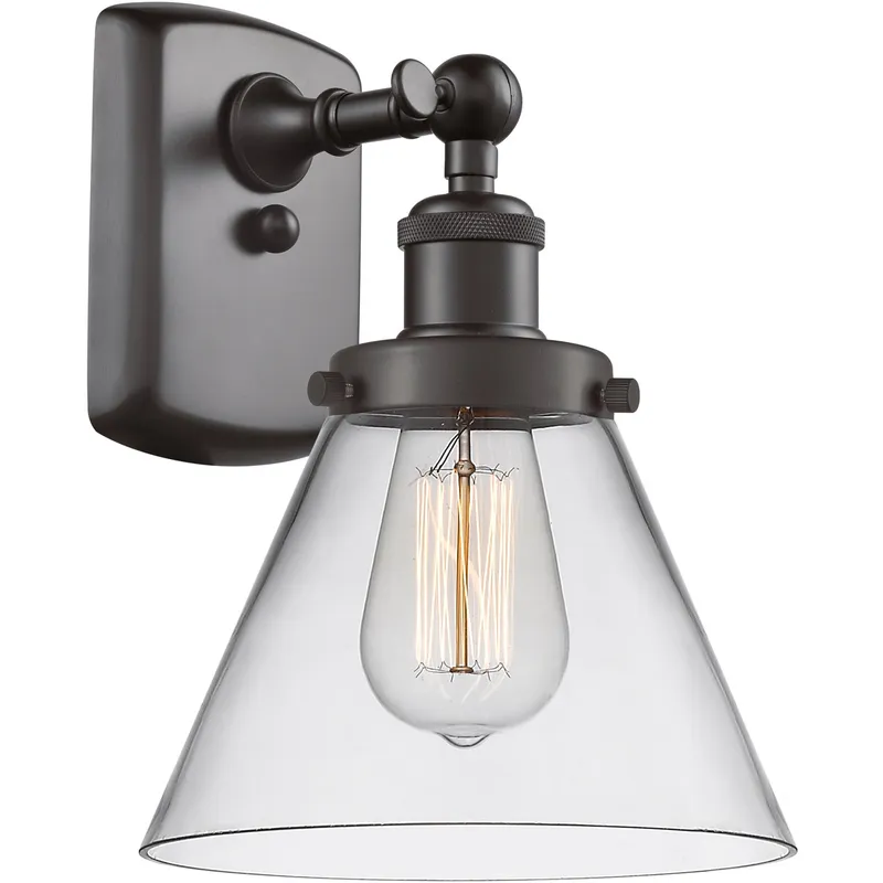 Ballston Large Cone 1 Light 8 inch Oil Rubbed Bronze Sconce Wall Light in Clear Glass, Ballston