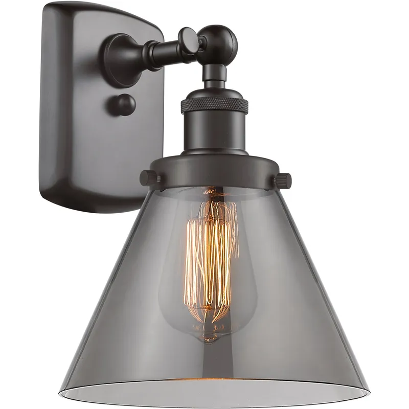 Ballston Large Cone 1 Light 8 inch Oil Rubbed Bronze Sconce Wall Light in Light Smoke Glass, Ballston