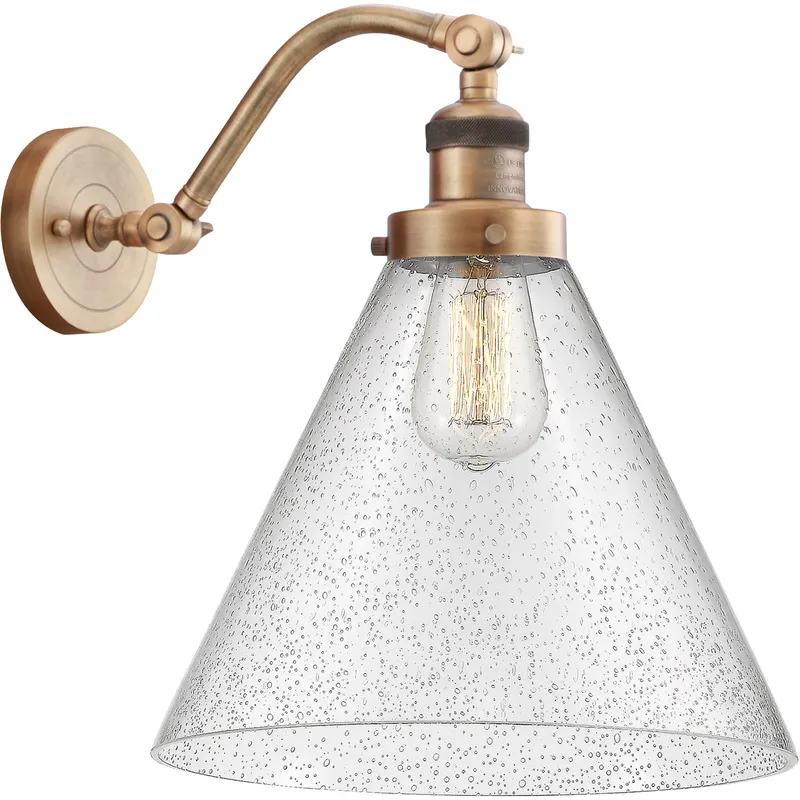 Franklin Restoration X-Large Cone 1 Light 12 inch Brushed Brass Sconce Wall Light in Seedy Glass, Franklin Restoration