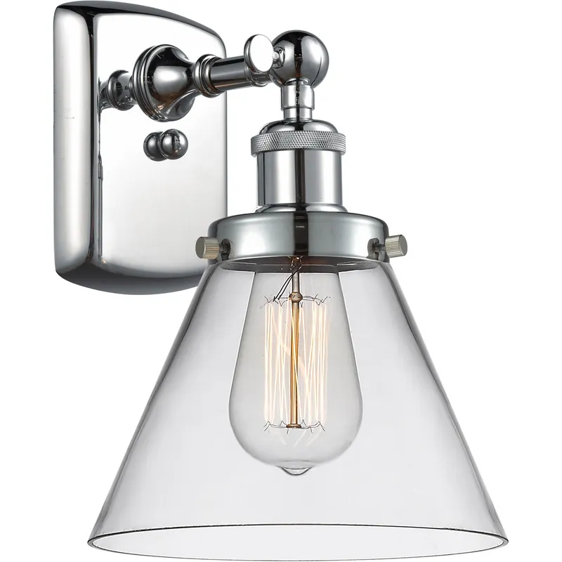 Ballston Large Cone 1 Light 8 inch Polished Chrome Sconce Wall Light in Clear Glass, Ballston