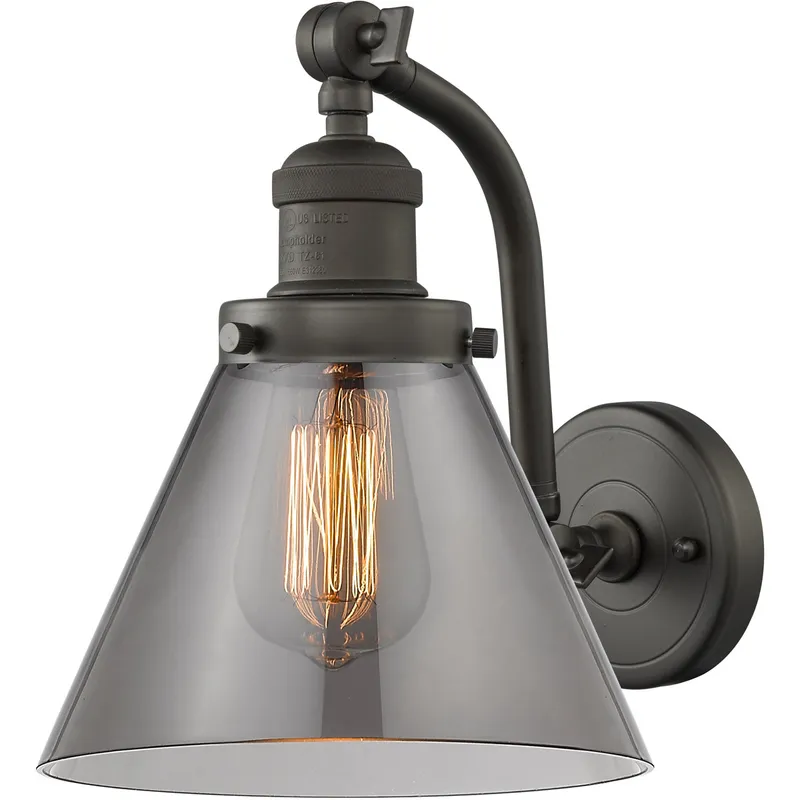 Franklin Restoration Large Cone LED 8 inch Oil Rubbed Bronze Sconce Wall Light in Plated Smoke Glass, Franklin Restoration