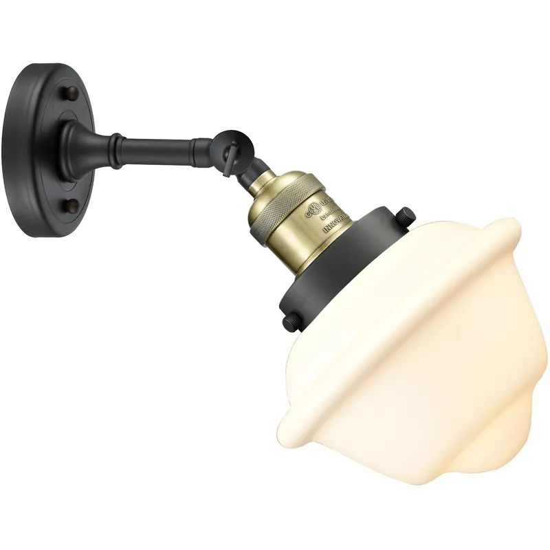 Franklin Restoration Small Oxford 1 Light 8 inch Black Antique Brass Sconce Wall Light in Matte White Glass, Franklin Restoration
