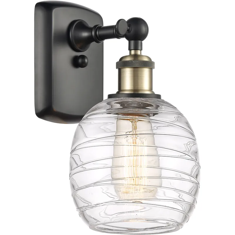 Ballston Belfast LED 6 inch Black Antique Brass Sconce Wall Light in Deco Swirl Glass