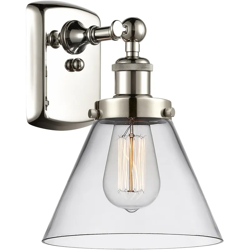 Ballston Large Cone 1 Light 8 inch Polished Nickel Sconce Wall Light in Clear Glass