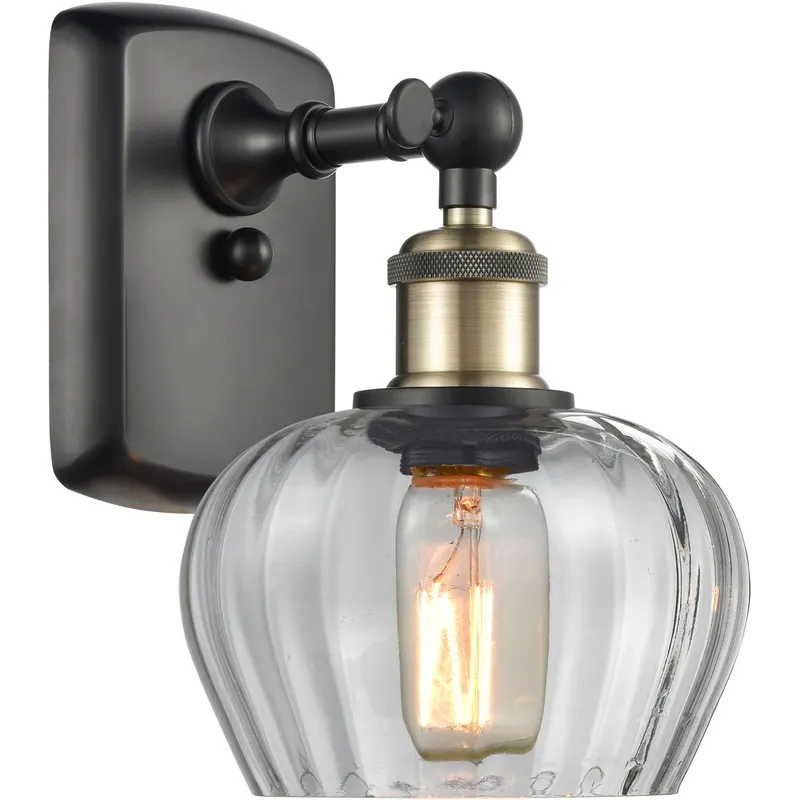 Ballston Fenton LED 7 inch Black Antique Brass Sconce Wall Light in Clear Glass, Ballston