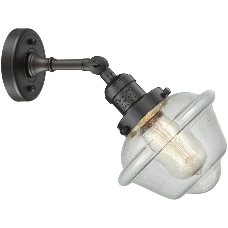 Franklin Restoration Small Oxford 1 Light 8 inch Oil Rubbed Bronze Sconce Wall Light in Seedy Glass, Franklin Restoration