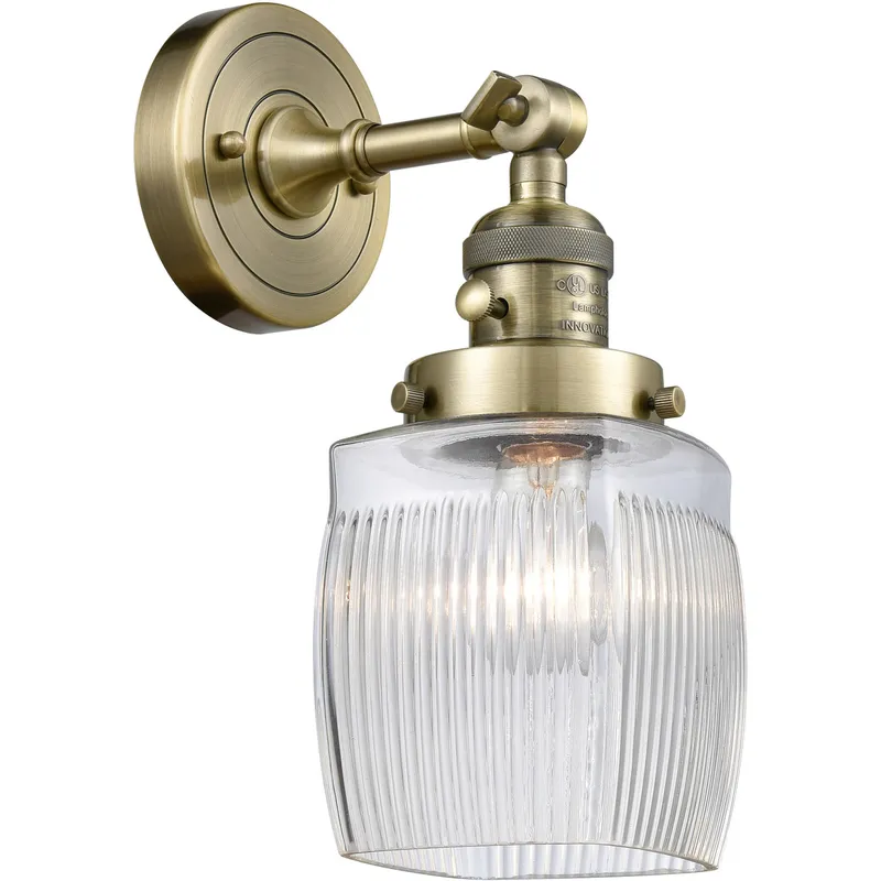 Franklin Restoration Colton 1 Light 6 inch Antique Brass Sconce Wall Light in Clear Halophane Glass, Franklin Restoration