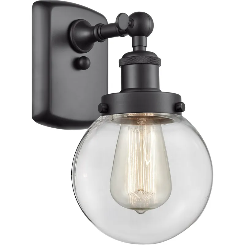 Ballston Beacon 1 Light 6 inch Matte Black Sconce Wall Light in Clear Glass, Ballston