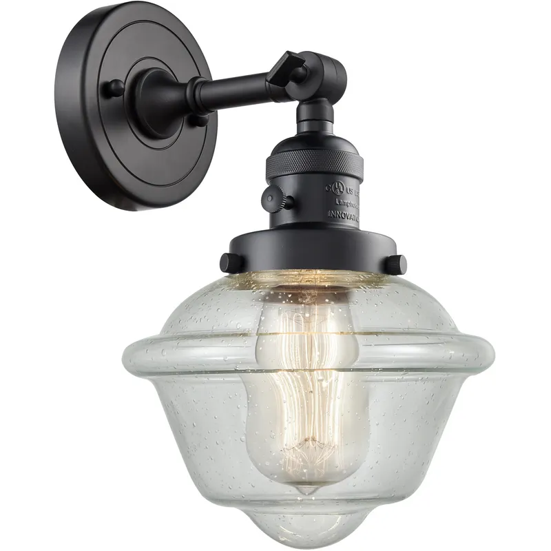 Franklin Restoration Small Oxford 1 Light 8 inch Matte Black Sconce Wall Light in Seedy Glass, Franklin Restoration
