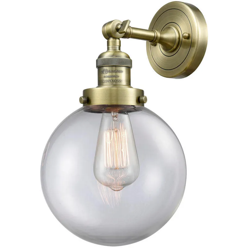 Franklin Restoration Large Beacon LED 8 inch Antique Brass Sconce Wall Light in Clear Glass, Franklin Restoration
