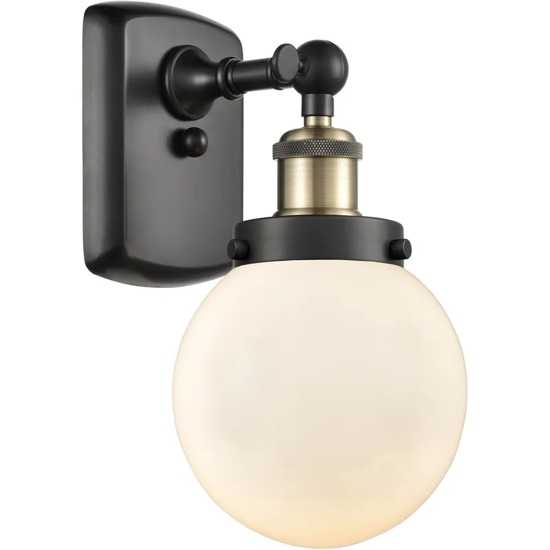 Ballston Beacon 1 Light 6 inch Black Antique Brass Sconce Wall Light in Matte White Glass