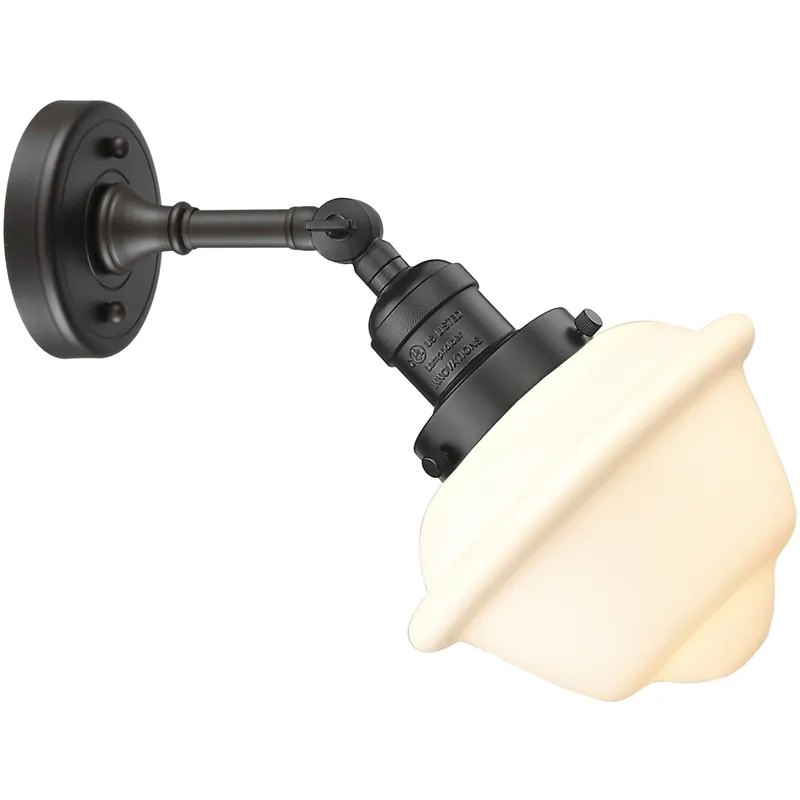 Franklin Restoration Small Oxford 1 Light 8 inch Oil Rubbed Bronze Sconce Wall Light in Matte White Glass, Franklin Restoration