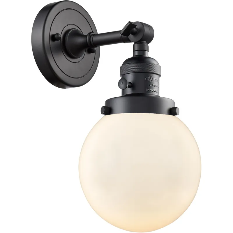 Franklin Restoration Beacon 1 Light 6 inch Matte Black Sconce Wall Light in Matte White Glass, Franklin Restoration