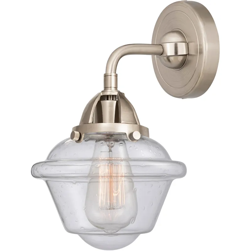 Nouveau 2 Small Oxford 1 Light 7.5 inch Brushed Satin Nickel Sconce Wall Light in Seedy Glass