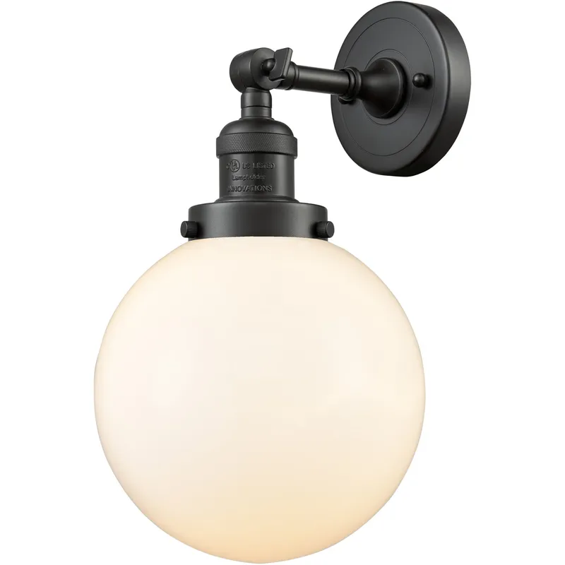 Franklin Restoration Large Beacon LED 8 inch Oil Rubbed Bronze Sconce Wall Light in Matte White Glass, Franklin Restoration