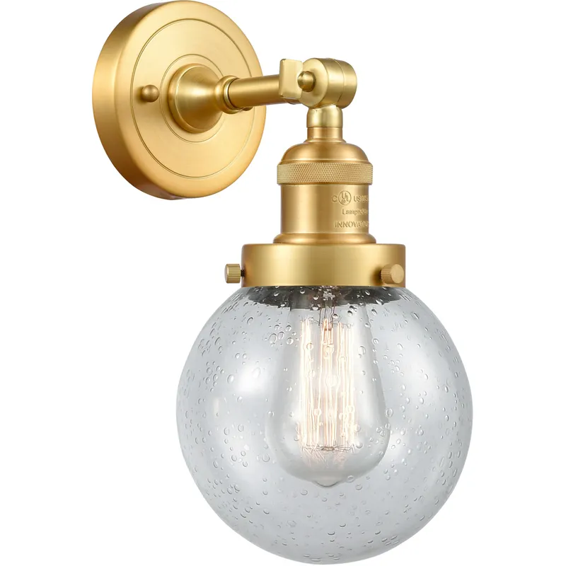 Franklin Restoration Beacon LED 6 inch Satin Gold Sconce Wall Light in Seedy Glass, Franklin Restoration