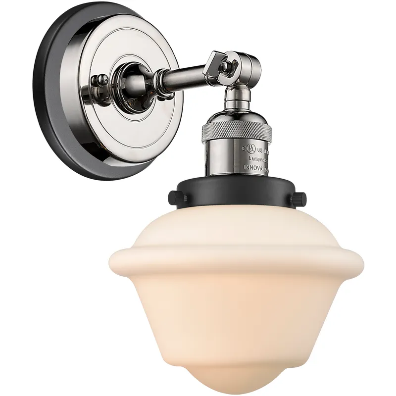Oxford Sconce Wall Light in Matte White Glass, Polished Nickel/Matte Black