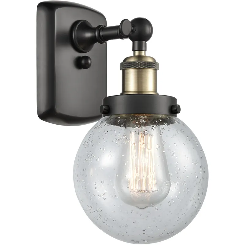 Ballston Beacon 1 Light 6 inch Black Antique Brass Sconce Wall Light in Seedy Glass
