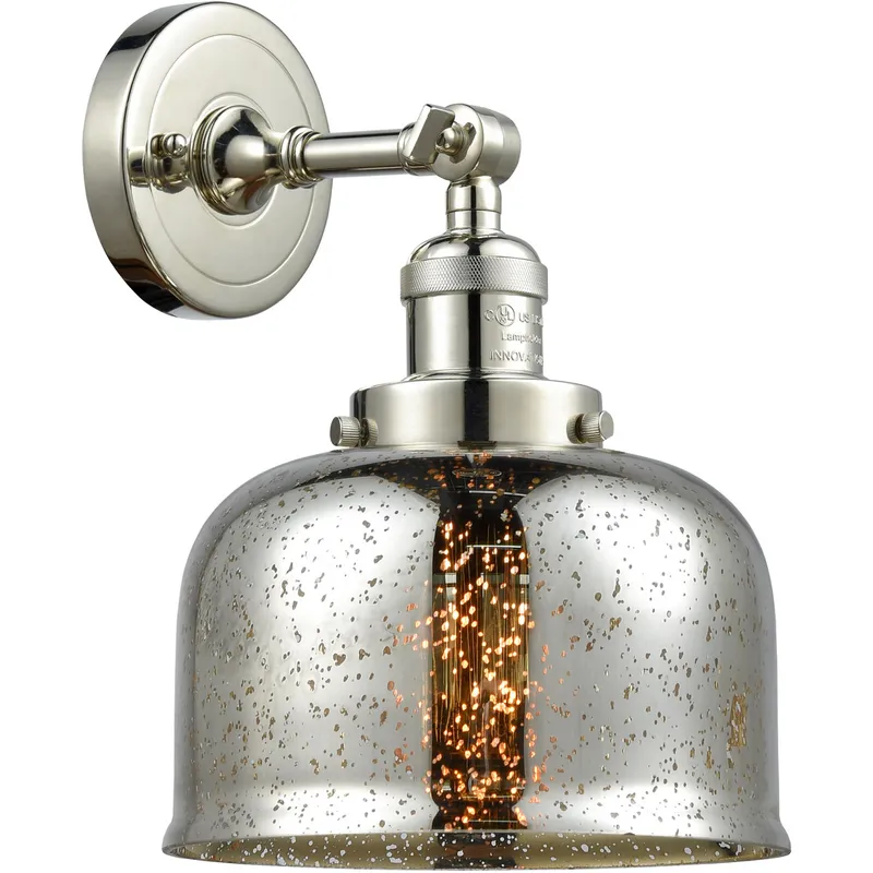 Franklin Restoration Large Bell LED 8 inch Polished Nickel Sconce Wall Light in Silver Plated Mercury Glass, Franklin Restoration
