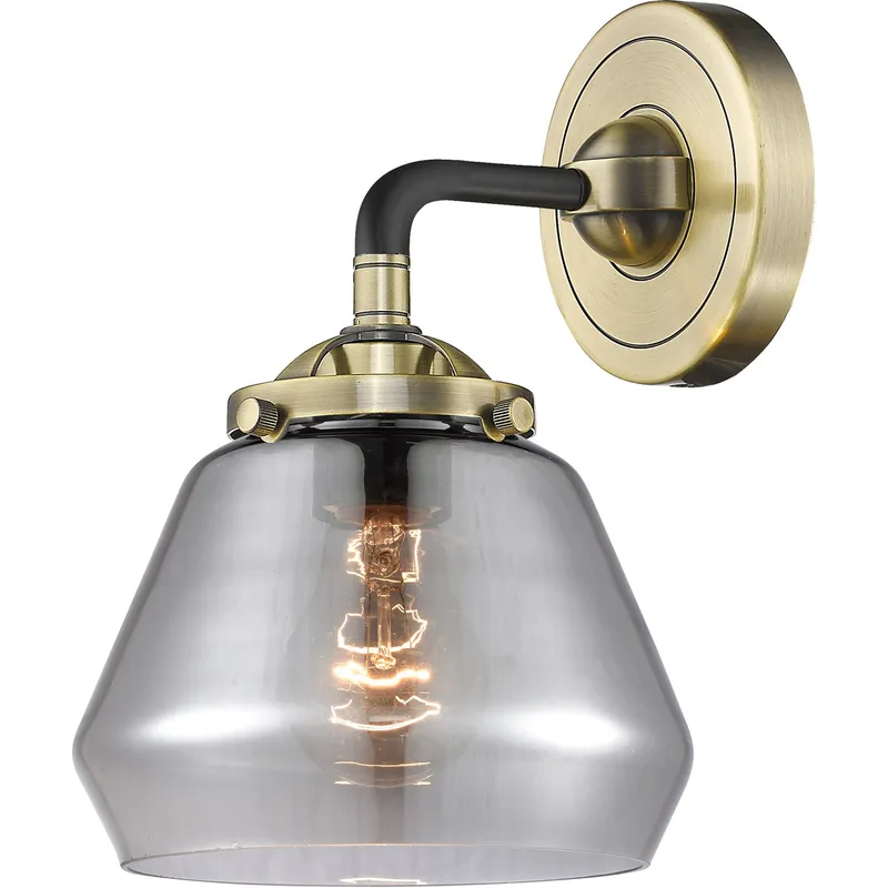 Nouveau Fulton 1 Light 7 inch Black Antique Brass Sconce Wall Light in Plated Smoke Glass, Nouveau