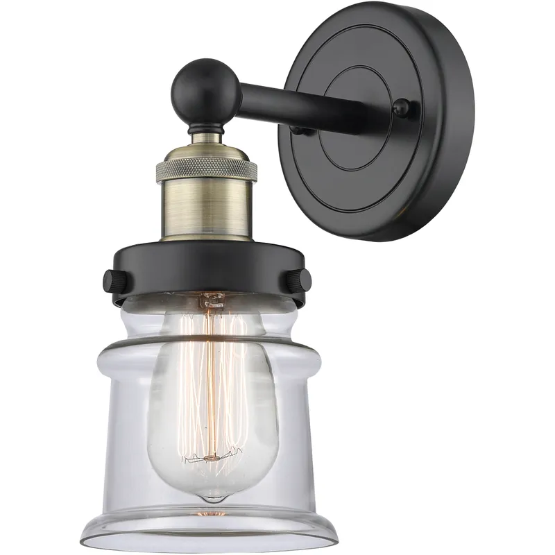 Canton Sconce Wall Light in Black Antique Brass, Clear