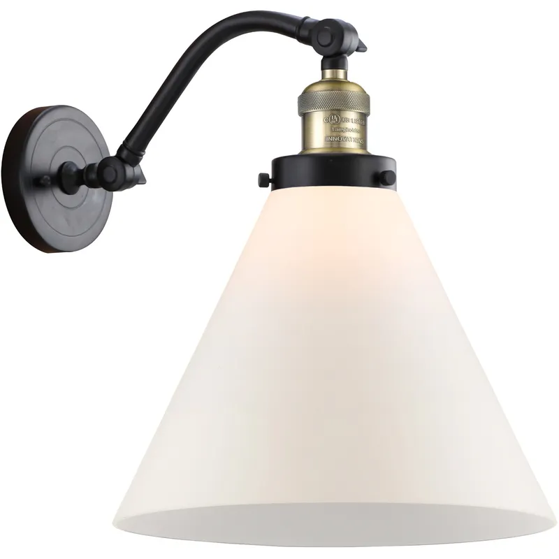 Franklin Restoration X-Large Cone 1 Light 12 inch Black Antique Brass Sconce Wall Light in Matte White Glass, Franklin Restoration