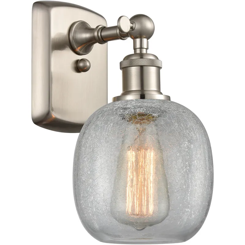 Ballston Belfast LED 6 inch Brushed Satin Nickel Sconce Wall Light in Clear Crackle Glass, Ballston