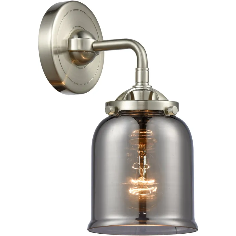 Nouveau Small Bell 1 Light 5 inch Brushed Satin Nickel Sconce Wall Light in Light Smoke Glass, Nouveau