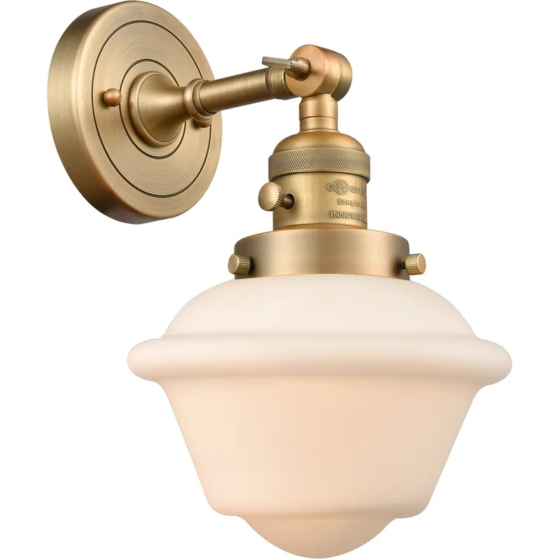 Franklin Restoration Small Oxford 1 Light 8 inch Brushed Brass Sconce Wall Light in Matte White Glass, Franklin Restoration