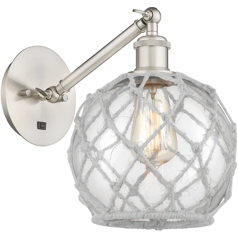 Ballston Farmhouse Rope LED 8 inch Brushed Satin Nickel Sconce Wall Light in Clear Glass with White Rope
