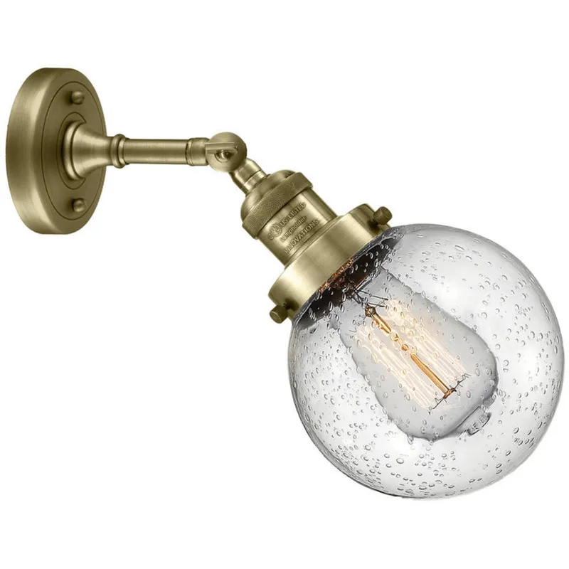 Franklin Restoration Beacon 1 Light 6 inch Antique Brass Sconce Wall Light in Seedy Glass, Franklin Restoration