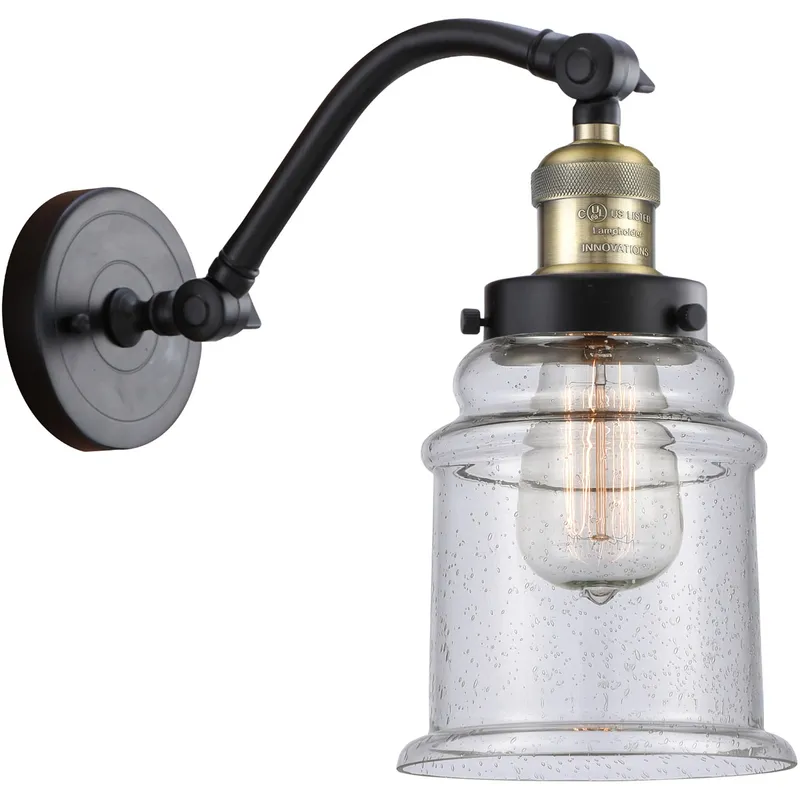 Franklin Restoration Canton 1 Light 7 inch Black Antique Brass Sconce Wall Light in Seedy Glass, Franklin Restoration