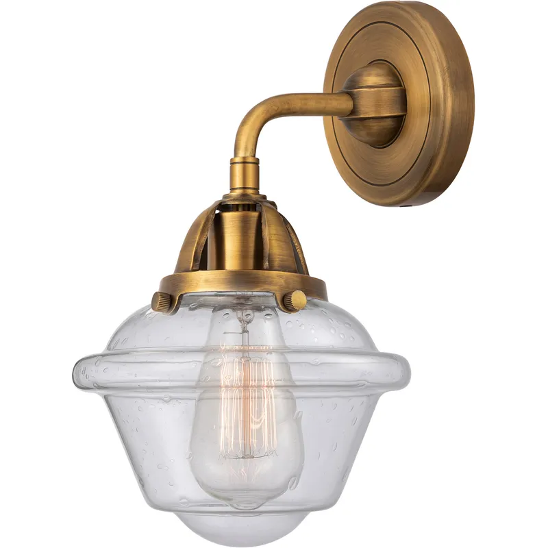 Nouveau 2 Small Oxford 1 Light 8 inch Brushed Brass Sconce Wall Light in Seedy Glass
