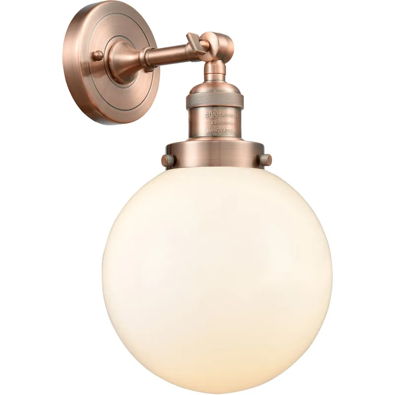 Franklin Restoration Large Beacon LED 8 inch Antique Copper Sconce Wall Light in Matte White Glass, Franklin Restoration