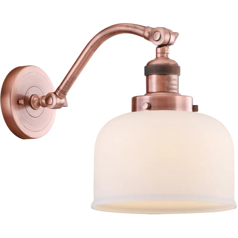 Franklin Restoration Large Bell LED 8 inch Antique Copper Sconce Wall Light in Matte White Glass, Franklin Restoration