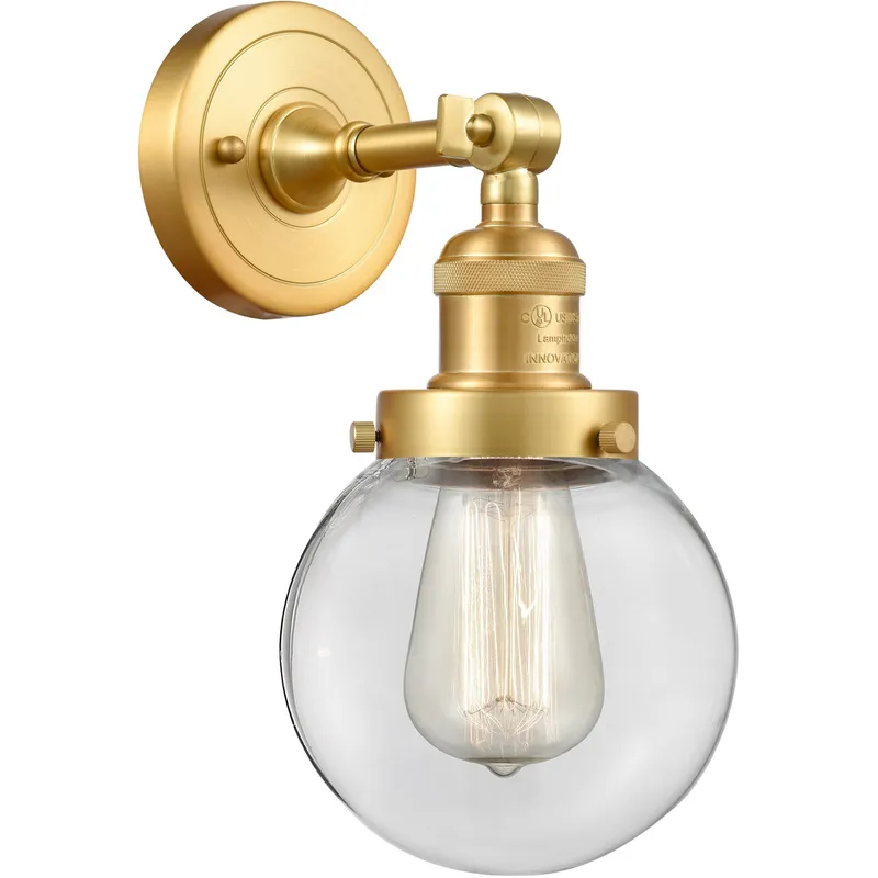 Franklin Restoration Beacon LED 6 inch Satin Gold Sconce Wall Light in Clear Glass, Franklin Restoration